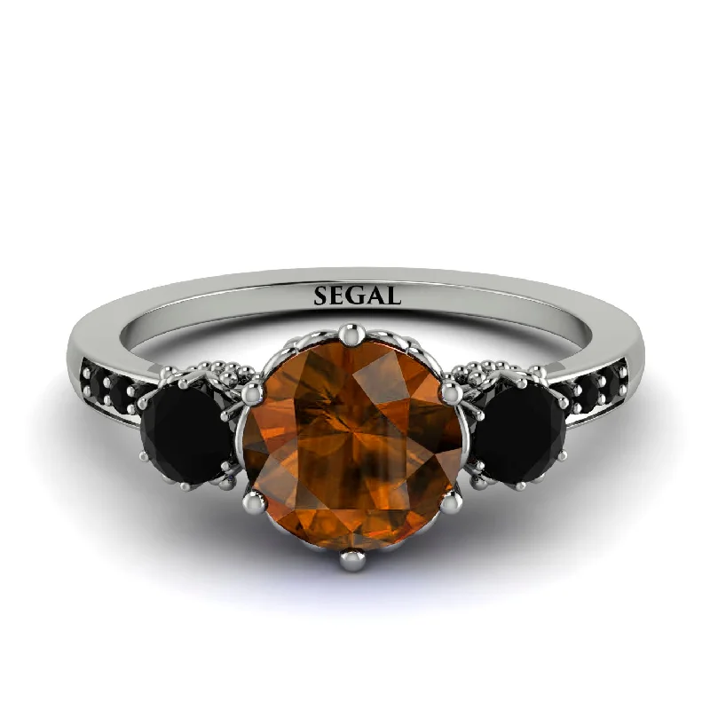 Diamond Ring for Women-Vintage 3 Stones Brown Diamond Ring With Micro Pave - Luna No. 1109