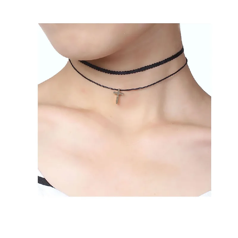 Unique Gemstone Necklace for Special Occasions-Sexy Sparkles Cross Velvet  Choker Necklace for Women Girls Gothic Choker Bolo Tie Chokers