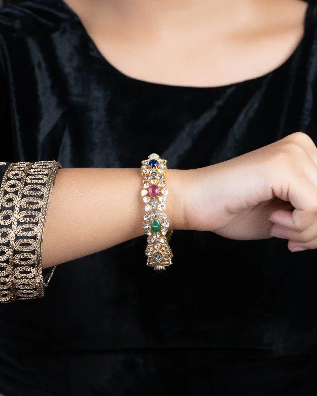 Sparkling Gold Bangles for Parties-Kartiki Polki And Diamond Bangle