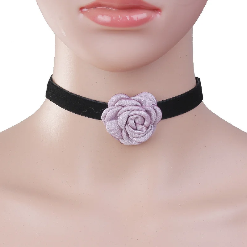 Rose Gold Chain Necklace for Style-Sexy Sparkles New Style Black Choker Mauve Flower Necklace