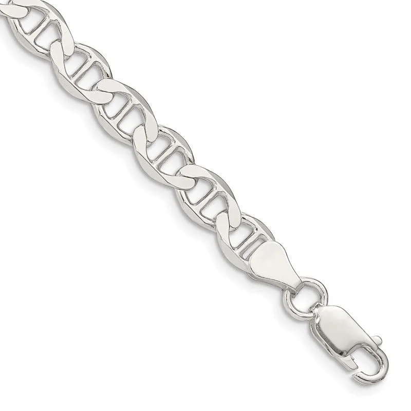 Silver Bracelet with Gemstones-Sterling Silver 7.1mm Flat Anchor Chain Bracelet