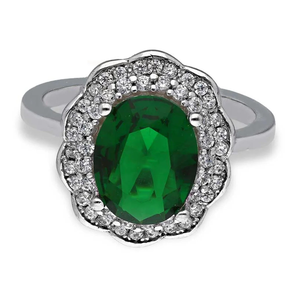 Elegant Diamond Wedding Ring-Sterling Silver 925 Green Oval Shaped Solitaire Ring - FKJRNSL3519