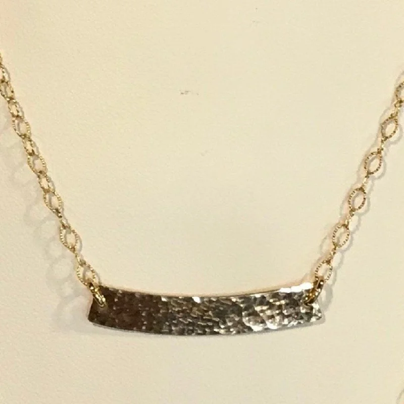 Choker Necklace for Women-Side to Side Gold Hammered Curved Bar Necklace