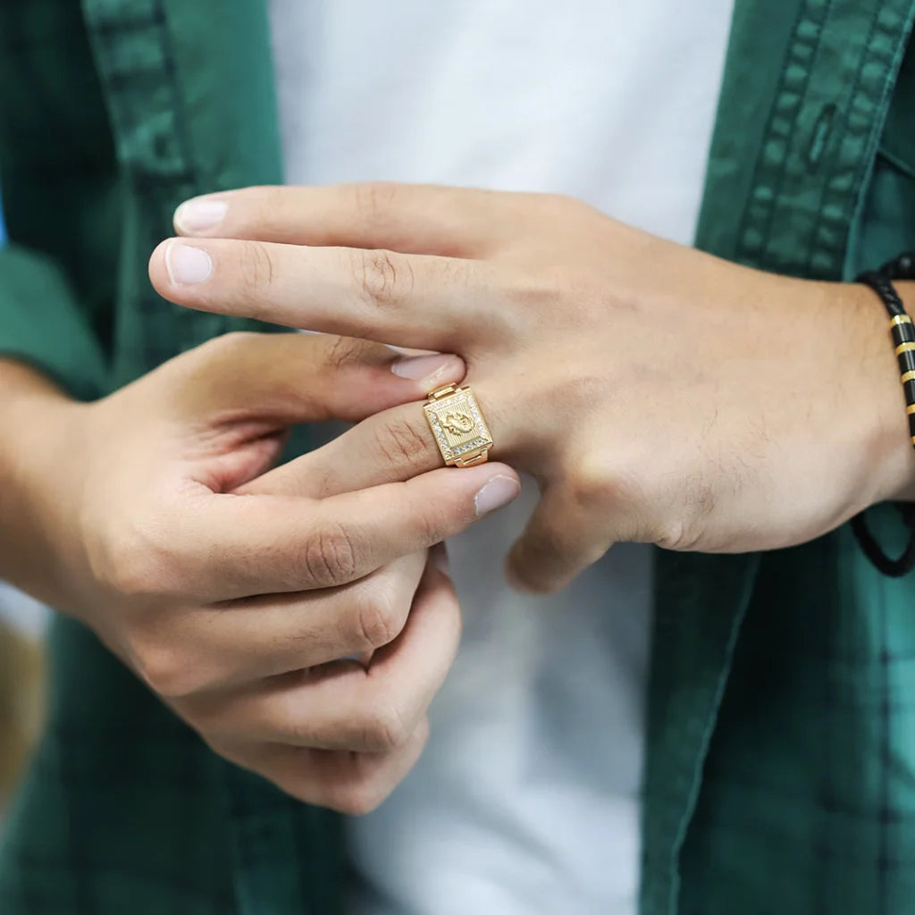 Simple Silver Ring for Bridesmaids-Gold Scorpion Shaped Watch Strap Men's Ring 18KT - FKJRN18K7875