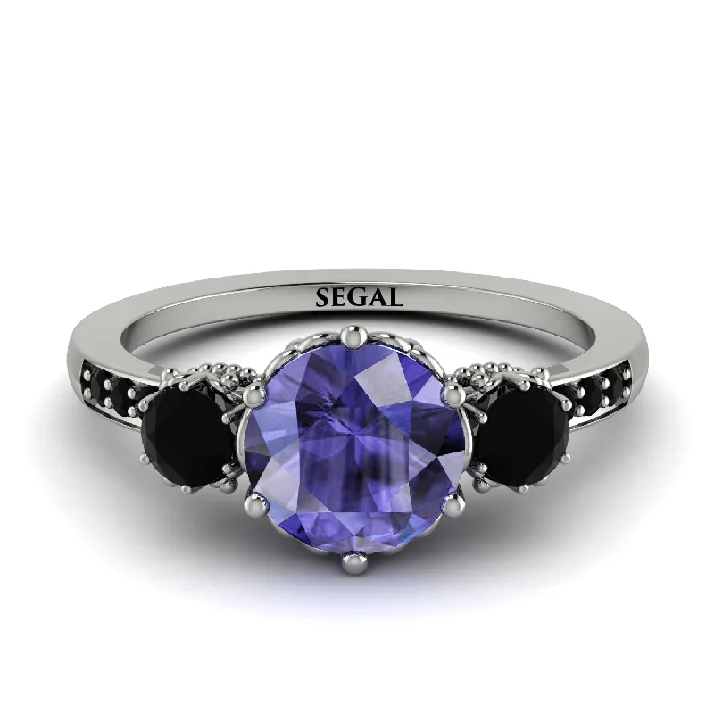 Customizable Promise Ring-Vintage 3 Stones Tanzanite Ring With Micro Pave - Luna No. 209