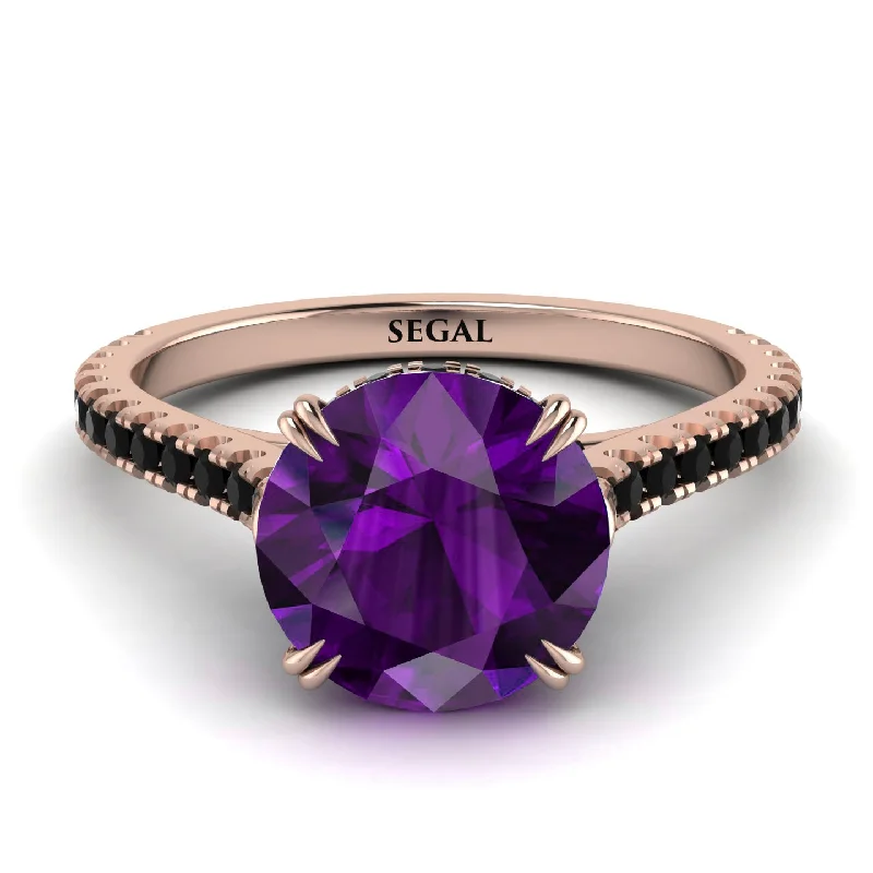 Chunky Gemstone Ring for Statement-Hidden Diamond Double Cat Claw Prongs Amethyst Ring - Hazel No. 308