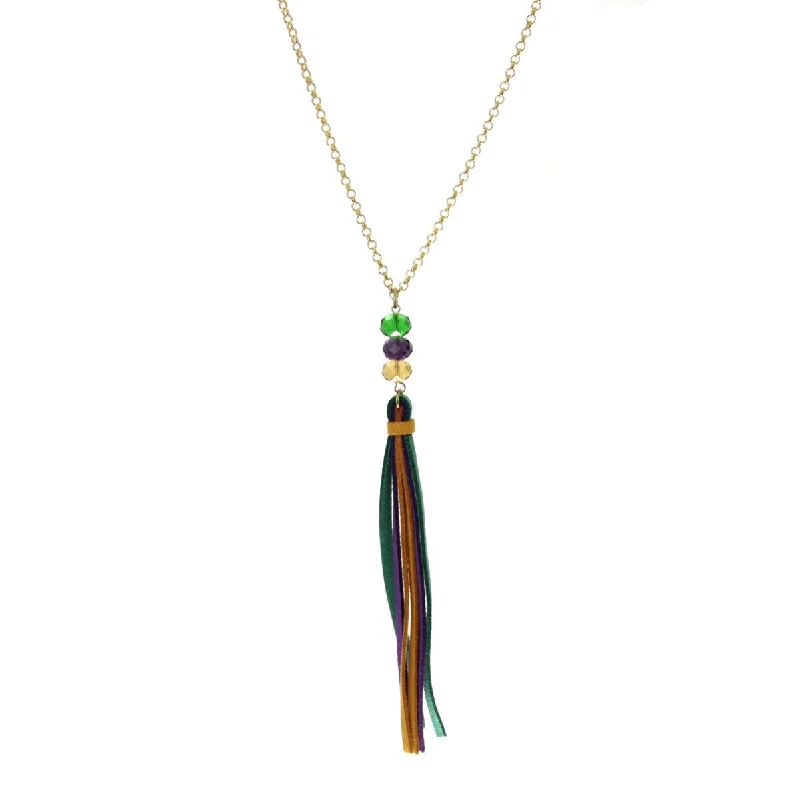 Long Necklace with Gemstones-Mardi Gras Tassel Necklace