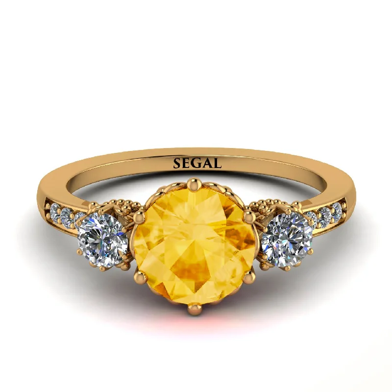 Large Ring with Gemstone for Fashion-Vintage 3 Stones Citrine Ring With Micro Pave - Luna No. 601