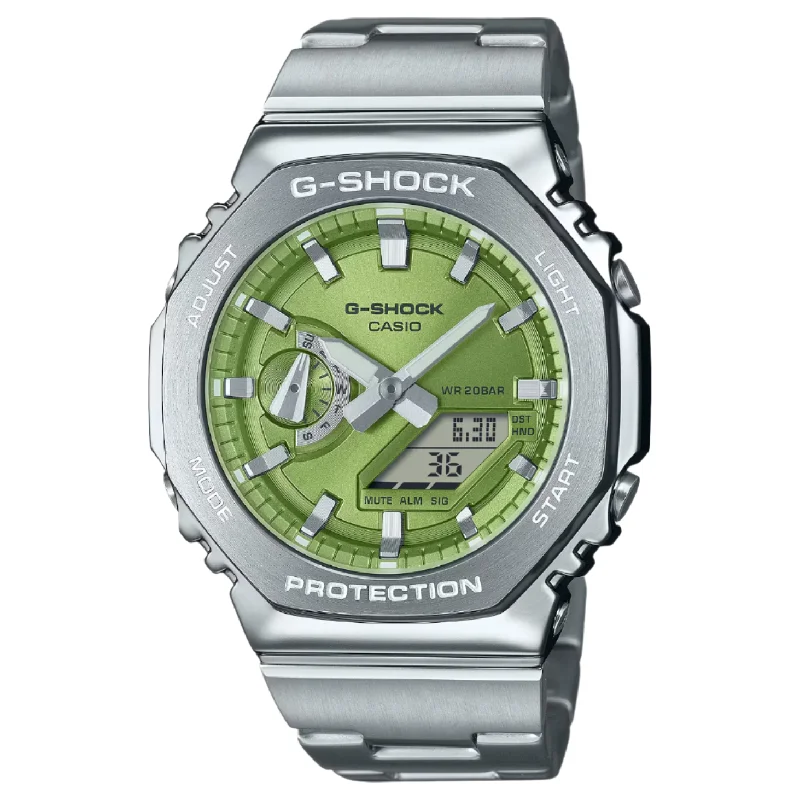 Watches with Dual Time Zones for Travelers-G-Shock G-Steel Silver & Lime Green