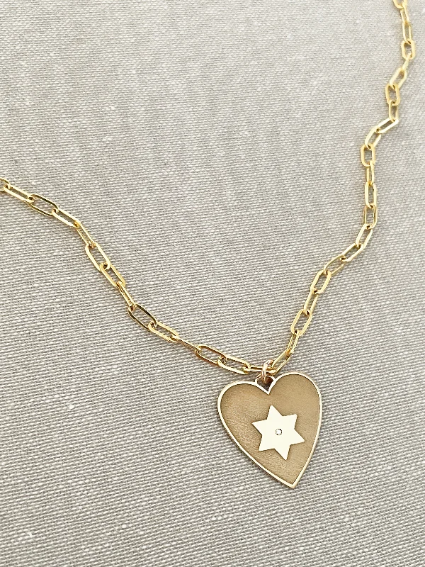 Simple Chain Necklace for Day-to-Day Look-Heart Star of David Diamond Paperclip Necklace