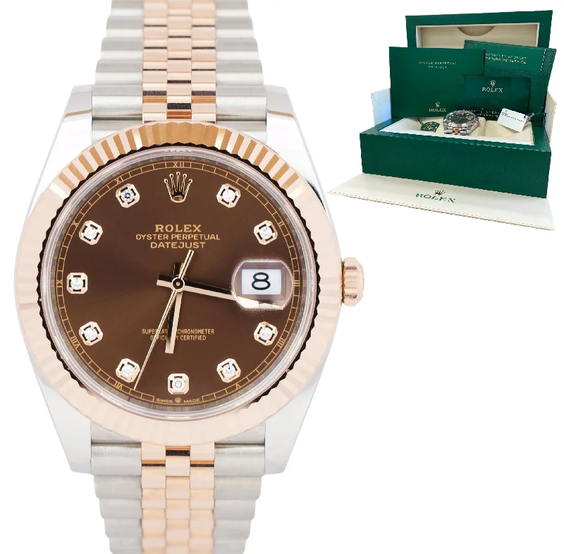 Elegant Watches for Brides-NEW 2022 Rolex DateJust Chocolate Diamond Rose Gold Jubilee 126331 41mm Watch