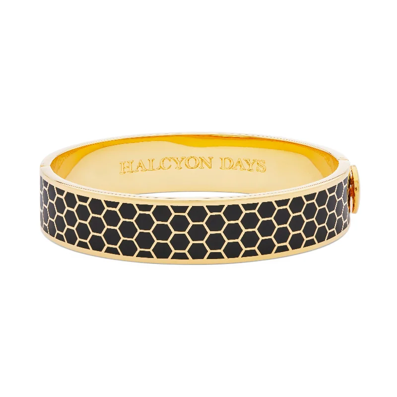 Chunky Bangles for Party Wear-Honeycomb Black & Gold Bangle