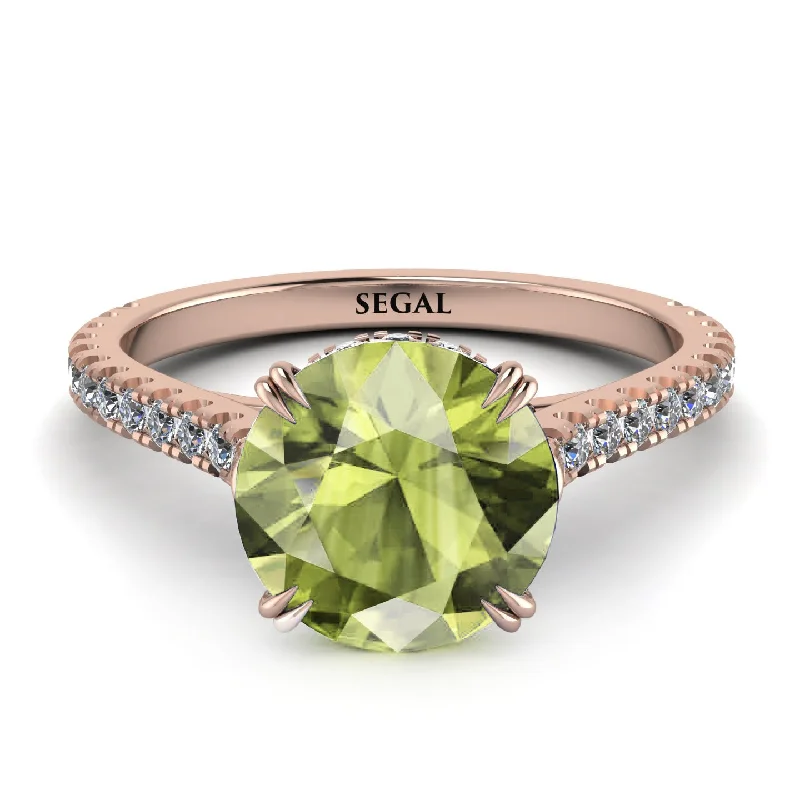 Multi-Stone Ring for Fashion Lovers-Hidden Diamond Double Cat Claw Prongs Peridot Ring - Hazel No. 702