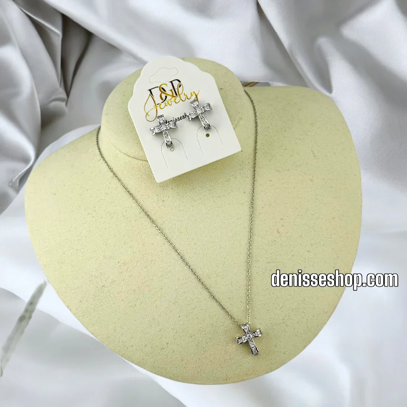 Stylish Necklace for Special Events-SILVER / WOMEN WHITE STONE CROSS NECKLACE N146