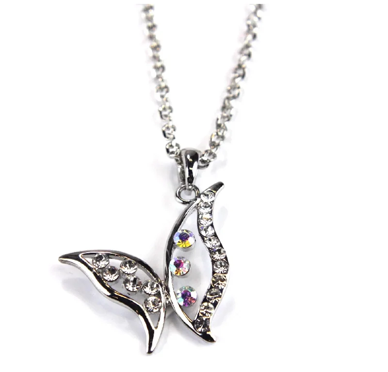 Elegant Statement Necklace for Parties-Butterfly Necklace, Rhinestone