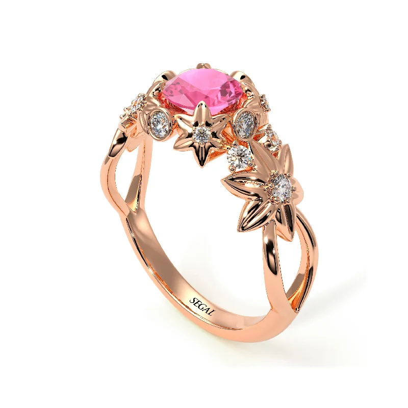 Luxury Diamond Ring for Engagement-Flowers And Branches Pink Moissanite Ring - Katherine no. 802