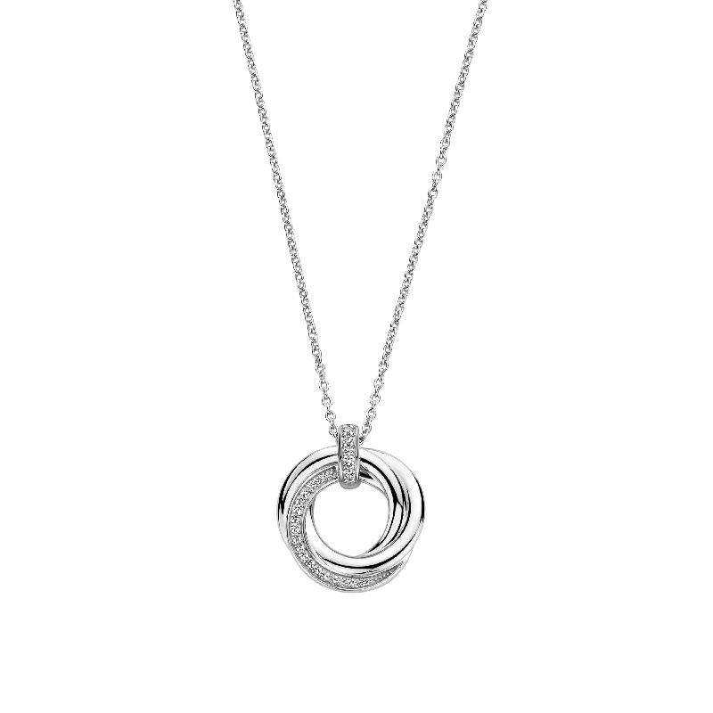 Simple Silver Chain Necklace-Ti Sento Sterling Silver Zirconia Intertwined Layer Necklace