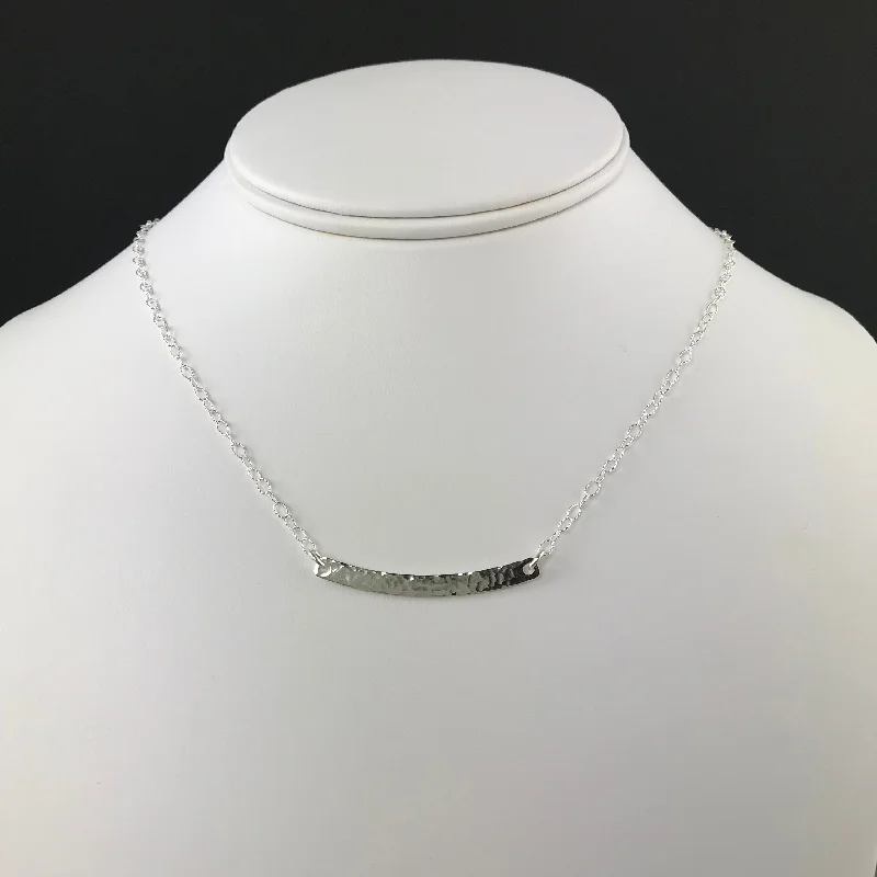 Minimalist Gold Necklace-Side to Side Silver Hammered Curved Bar Necklace