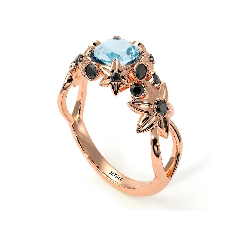 Wedding Ring with Matching Engagement Ring-Flowers And Branches Aquamarine Ring - Katherine no. 405