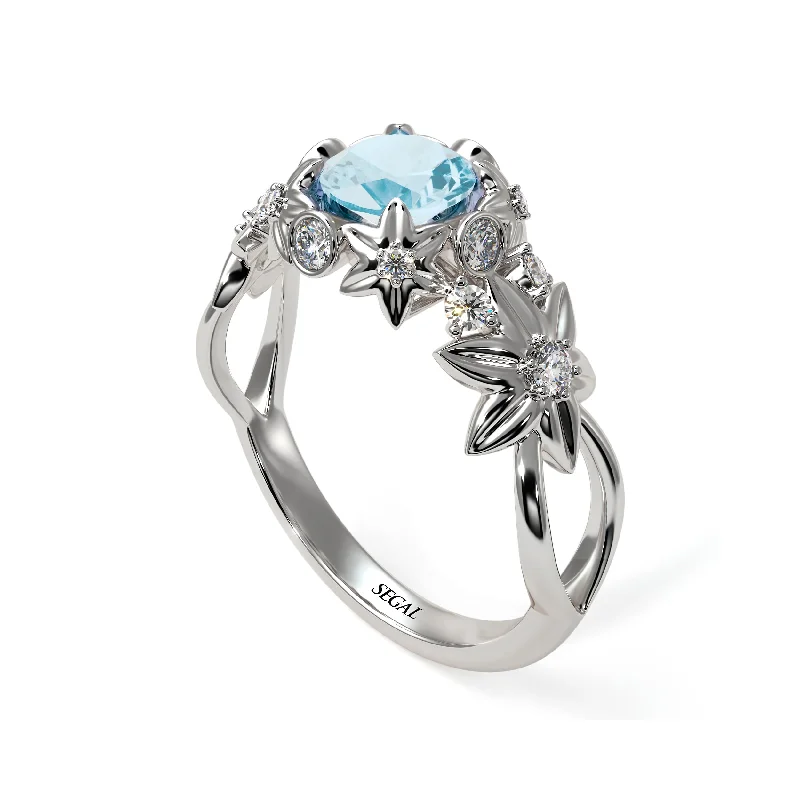 Custom Silver Ring for Customization-Flowers And Branches Aquamarine Ring - Katherine no. 403