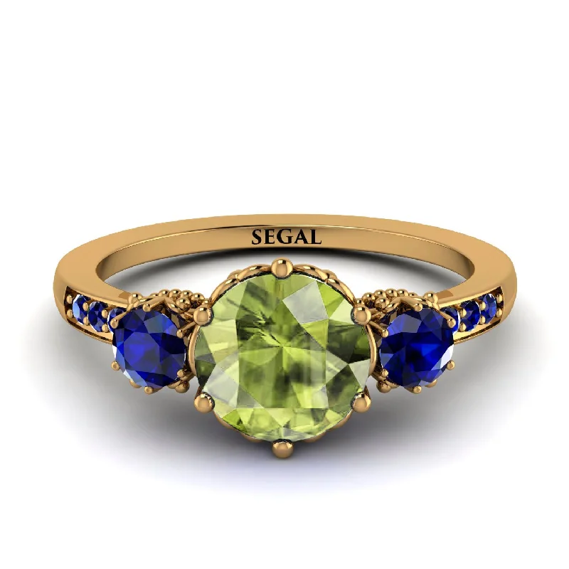 Custom Silver Ring for Special Gifts-Vintage 3 Stones Peridot Ring With Micro Pave - Luna No. 710