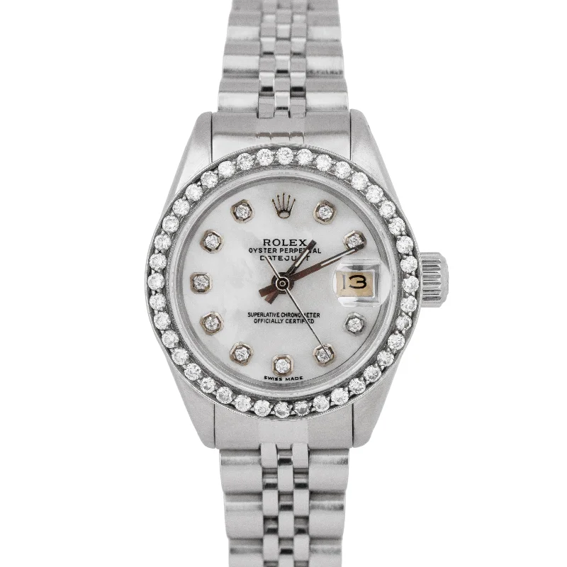 Elegant Women's Watches for Wedding Day-Rolex DateJust 26mm Diamond Mother of Pearl MOP Steel Jubilee Watch 6917 BOX