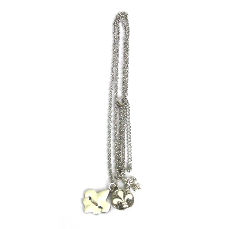 Layered Silver Necklace for Trendy Look-Fleur De Lis Charm Necklace White