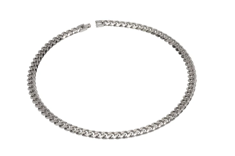 Chunky Bead Necklace for Fashion-Unique & Co Stainless Steel Matt and Polished Curb Necklace