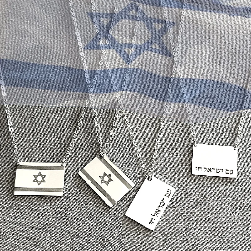 Crystal Necklace for Special Occasions-Israel Flag Necklace