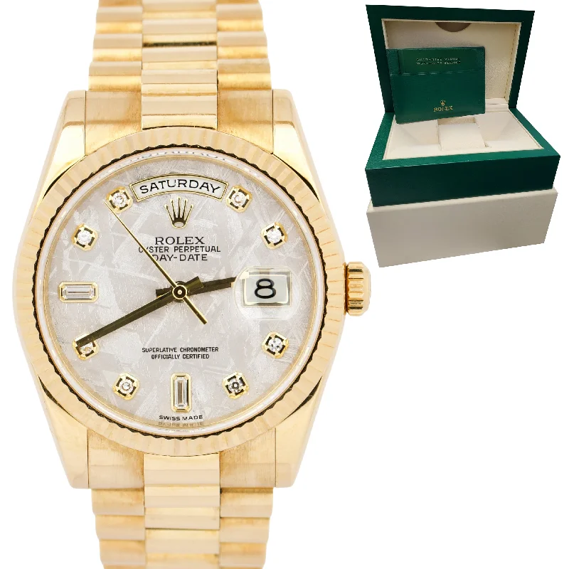 Designer Watches for Luxury Gifts-Rolex Day-Date President 18K Gold DIAMOND METEORITE 118238 36mm REHAUT Watch