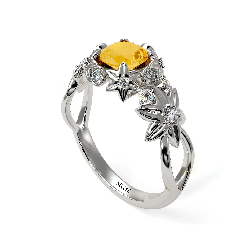 Birthstone Silver Ring for Customization-Flowers And Branches Citrine Ring - Katherine no. 603