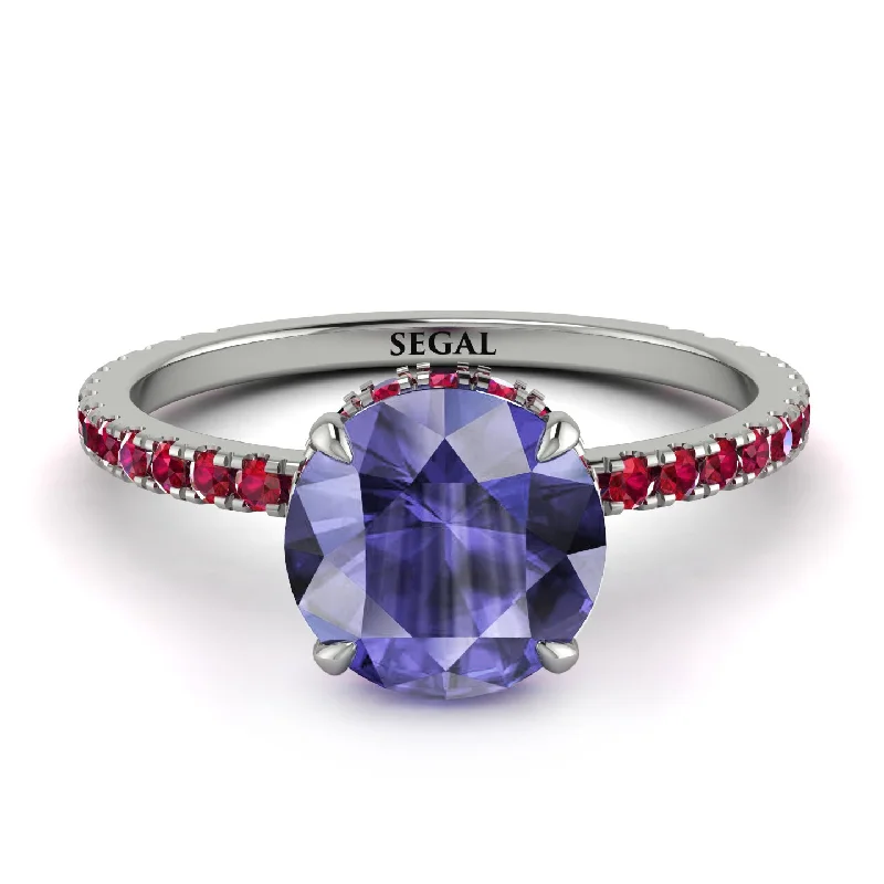 Elegant Gemstone Ring for Special Events-Hidden Diamond Round Tanzanite Cat Claw Engagement Ring - Aurora No. 212