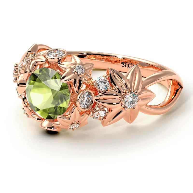 Vintage Engagement Ring with Emerald-Flowers And Branches Peridot Ring - Katherine no. 702