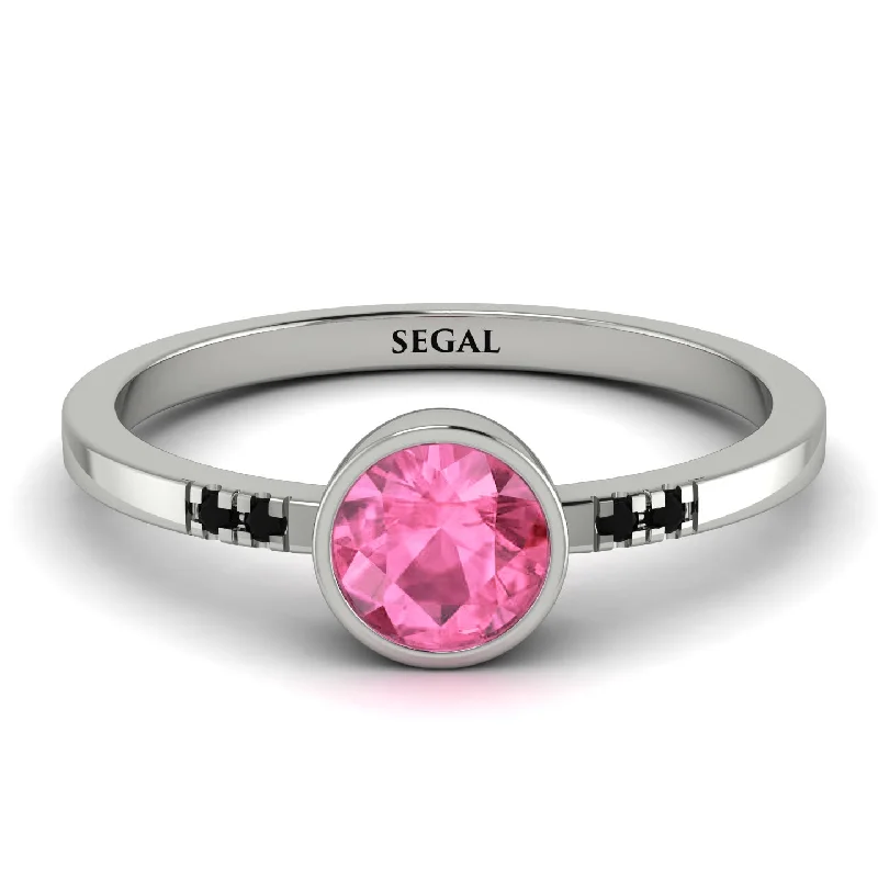 Luxury Sapphire Ring for Anniversary-Bezel Minimalist Pink Moissanite Ring - Kinsley No. 806