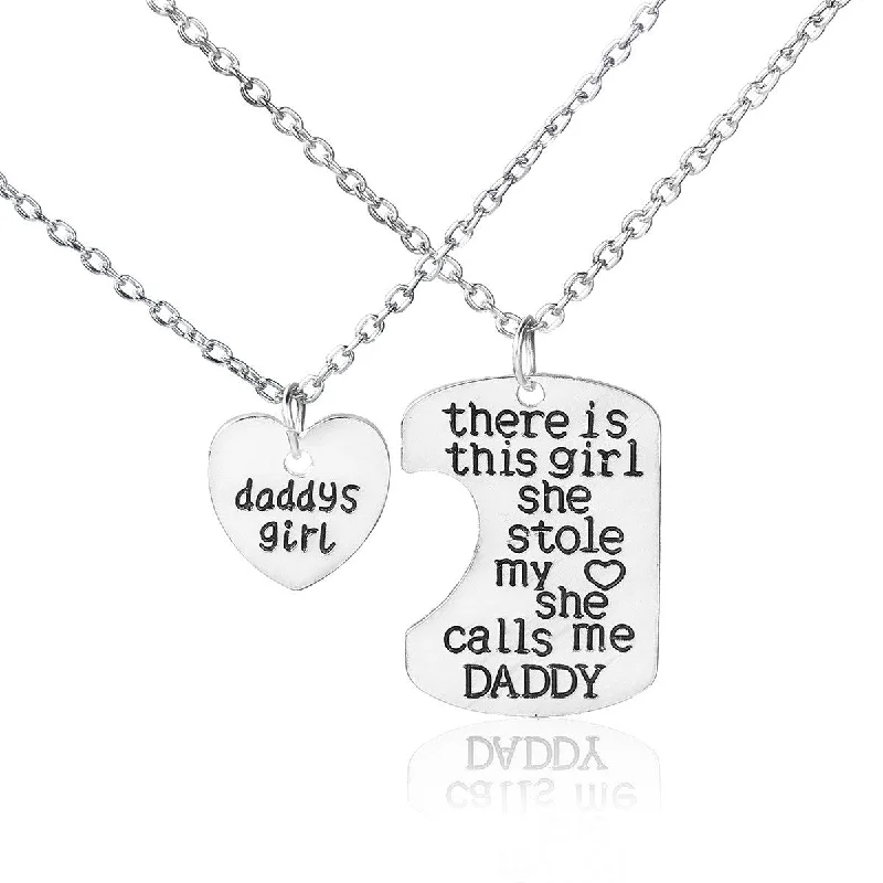 Elegant Statement Necklace for Parties-SEXY SPARKLES 2 piece necklace inch Daddy's Girlinch and inch There is this girl she stole my heart she calls me Daddyinch  2 Pc Jewelry Necklace