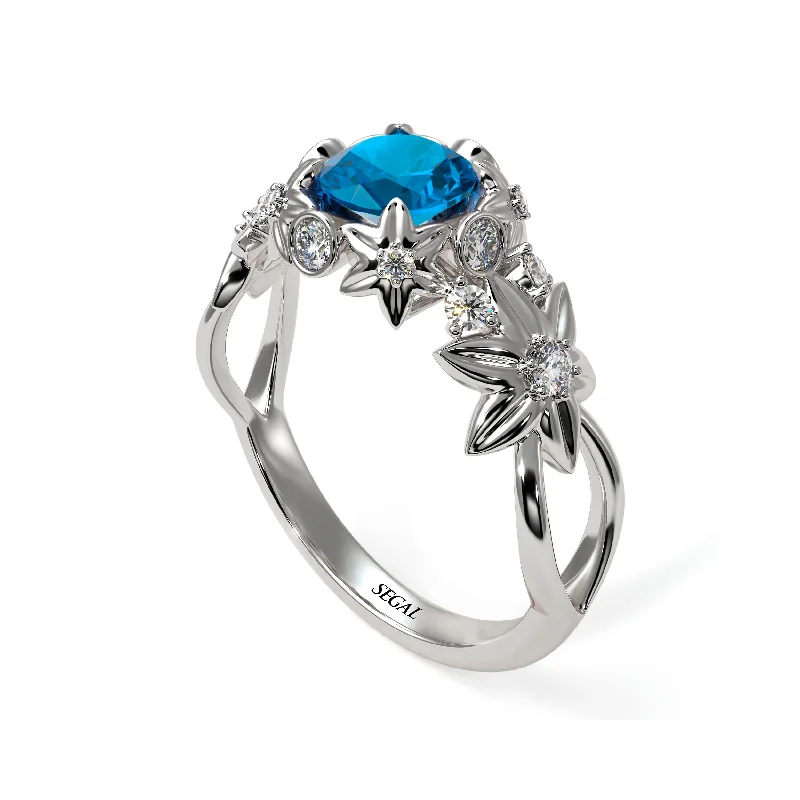 Unique Custom Ring for Special Moments-Flowers And Branches Blue Topaz Ring - Katherine no. 503