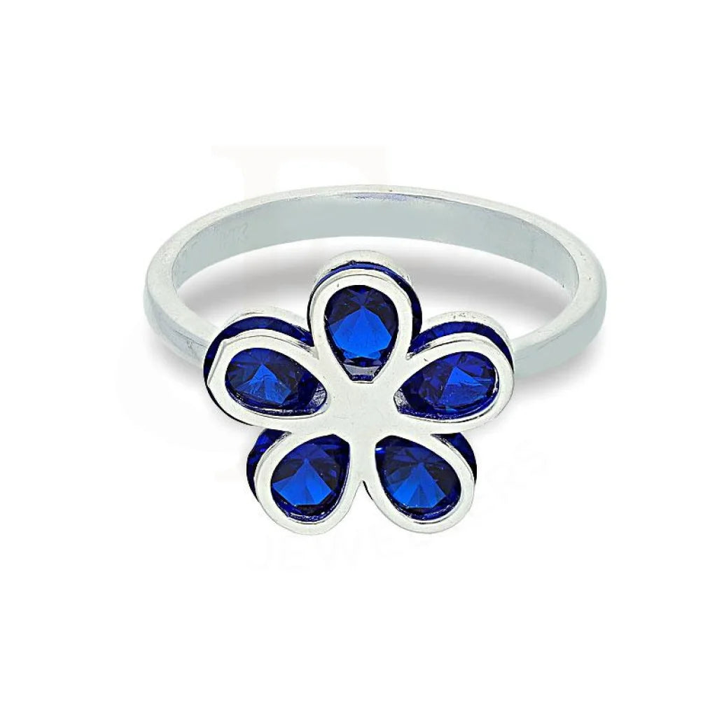 Elegant Vintage Wedding Band-Sterling Silver 925 Flower with Blue Stones Ring - FKJRNSL2119