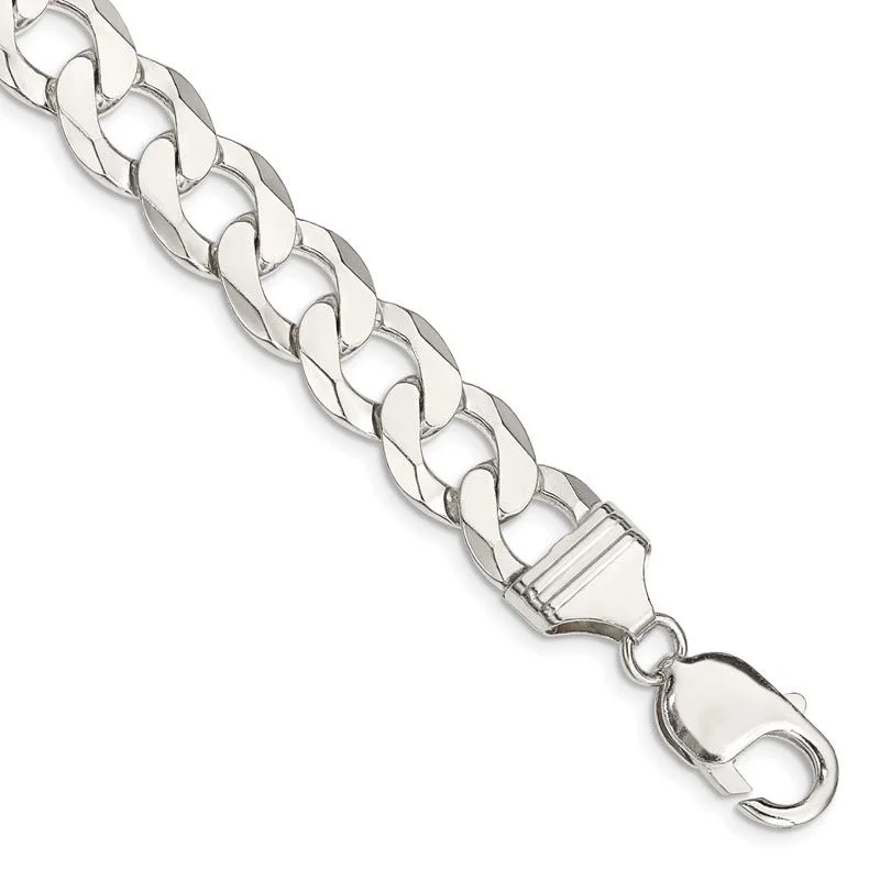 Customizable Silver Bracelet for Women-Sterling Silver 11.75mm Flat Curb Chain Bracelet