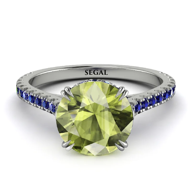 Vintage Diamond Ring for Women-Hidden Diamond Double Cat Claw Prongs Peridot Ring - Hazel No. 715