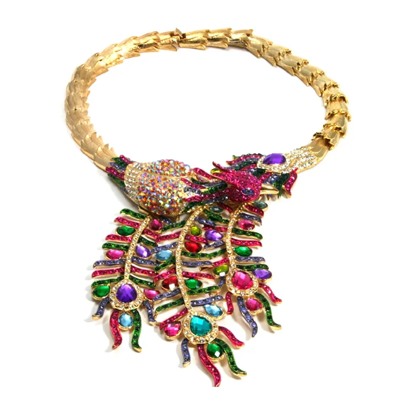 Charm Necklace for Casual Wear-Peacock Necklace, Gold