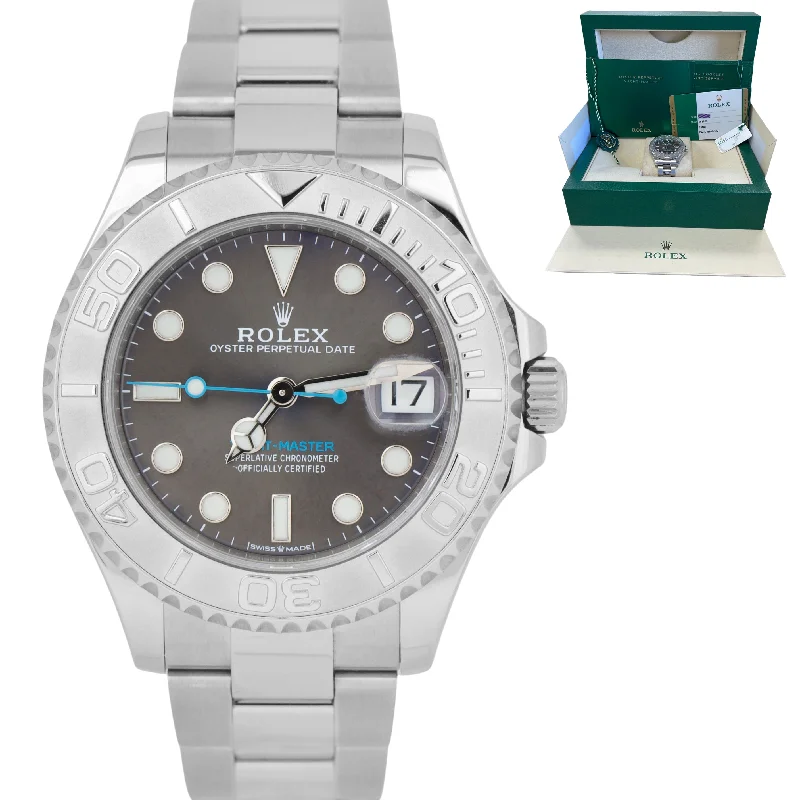 Trendy Watches for Young Men and Women-Rolex Yacht-Master Midsize Steel Rhodium Blue Gray 37mm Watch 268622 BOX PAPERS