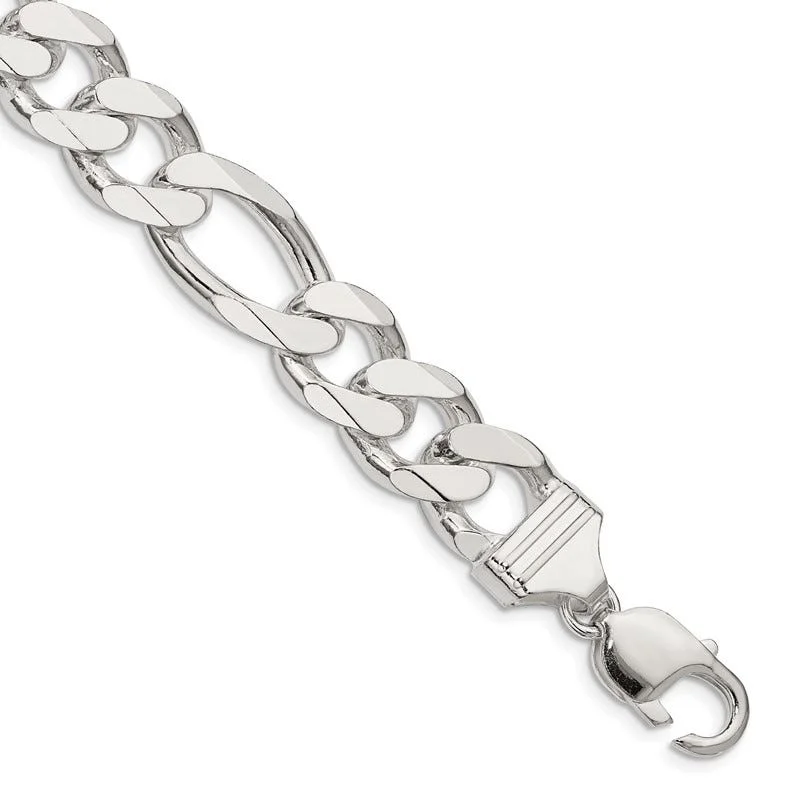 Handcrafted Bangle Bracelets for Gifts-Sterling Silver 13.5mm Figaro Chain Bracelet