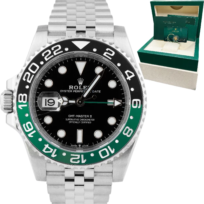 Women's Watches with Leather Bands-NOV 2022 Rolex GMT-Master II SPRITE GREEN BLACK Jubilee Watch 126720 VTNR CARD