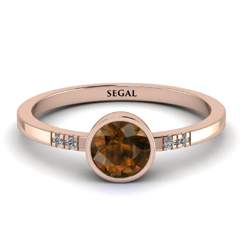 Rose Gold Engagement Ring with Diamonds-Bezel Minimalist Brown Diamond Ring - Kinsley No. 1102