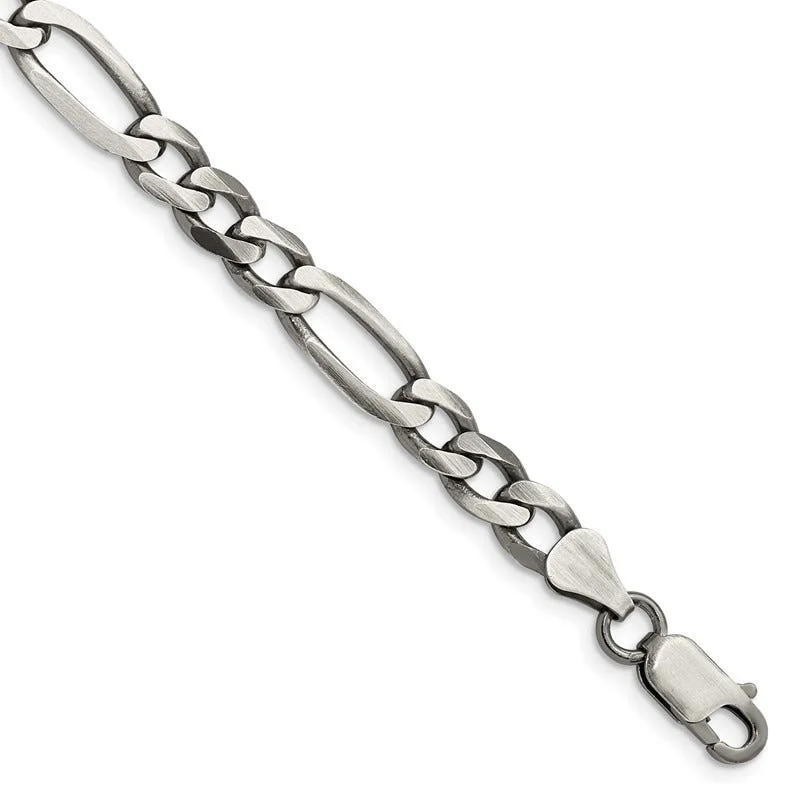 Custom Bracelets with Engraving-Sterling Silver Antiqued 6.5mm Figaro Chain Bracelet