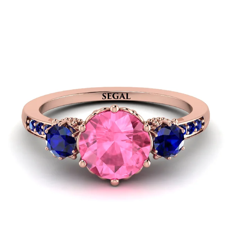 Men’s Silver Ring for Fashion-Vintage 3 Stones Pink Moissanite Ring With Micro Pave - Luna No. 811