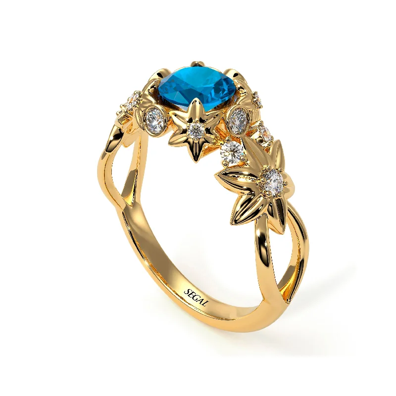 Multi-Gemstone Engagement Ring-Flowers And Branches Blue Topaz Ring - Katherine no. 501