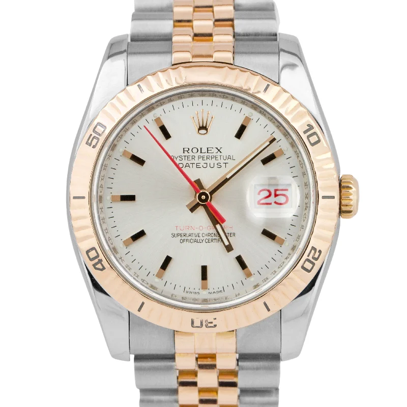 Women's Watches with Colorful Strap-Rolex DateJust 116263 SILVER Turn-O-Graph JUBILEE 36mm Two-Tone Rose Gold Watch