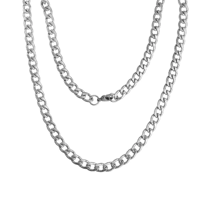 Chunky Necklace for Daytime Look-Sexy Sparkles Stainless Steel Link Curb Chain Necklace for Men Women 21 5/8inch  Length