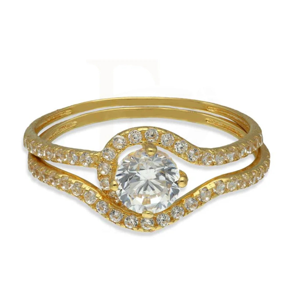 Elegant Gold Ring for Brides-Gold Solitaire Twins Ring 18KT - FKJRN18K3444